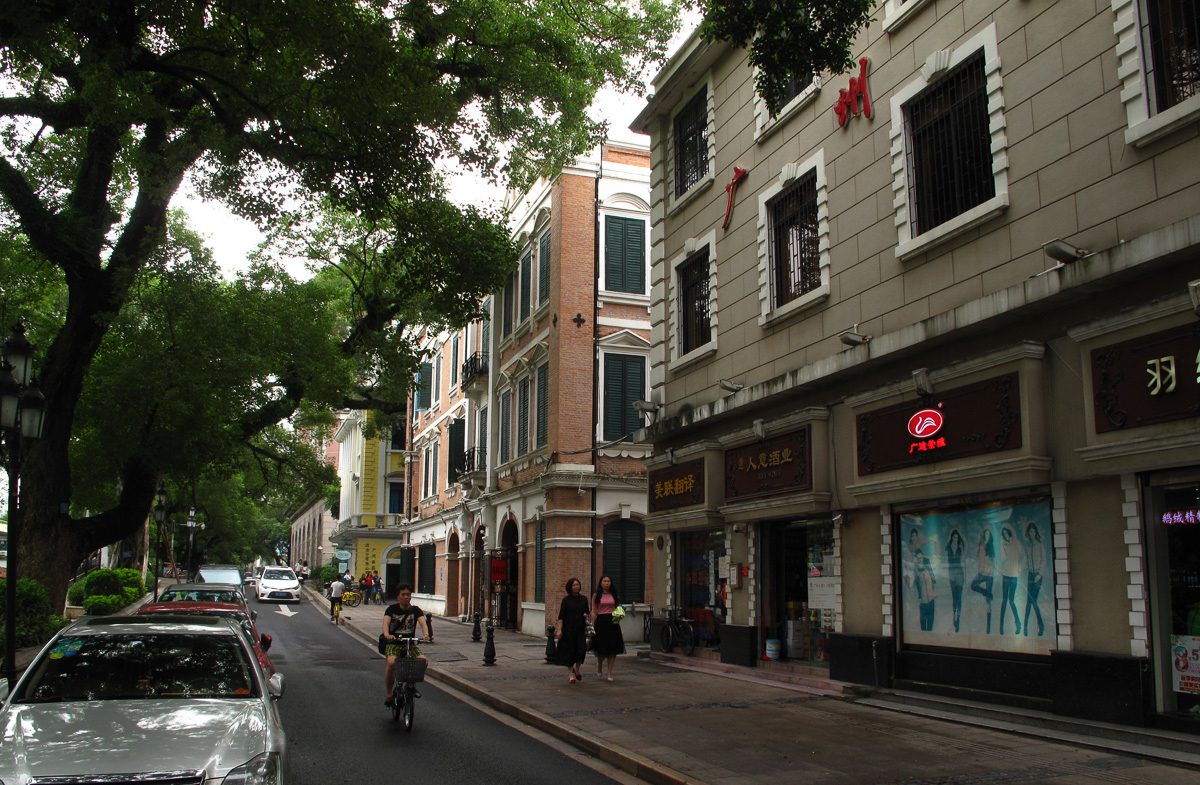 A tree-lined colonial-era street on Shamian Island